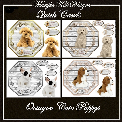 Octagon Cute Puppys 4 Quick Cards