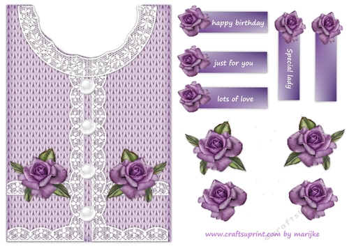 Classic Sweater  A5 card purple roses