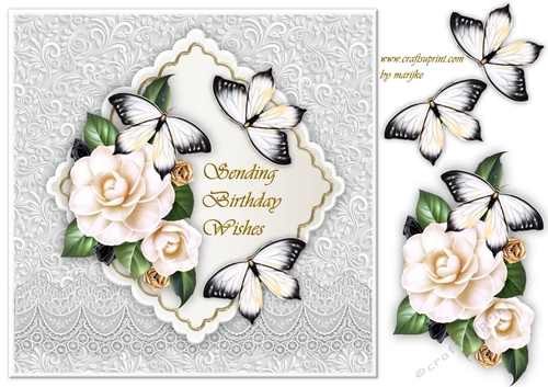 Camelia & Butterflies on lace topper