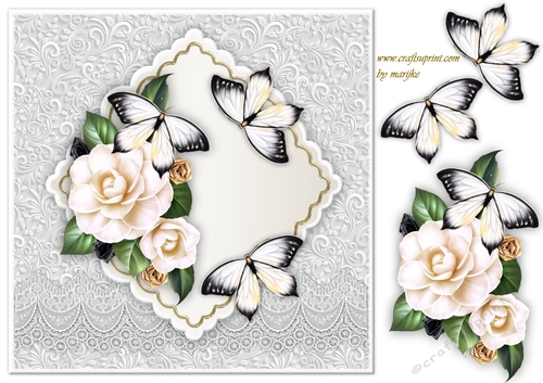 Camelia & Butterflies on lace topper