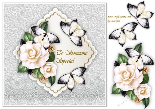 Camelia & Butterflies on lace topper