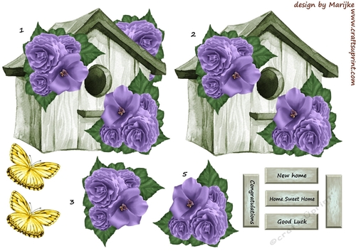  Birdhouse & Lavender Flowers New Home