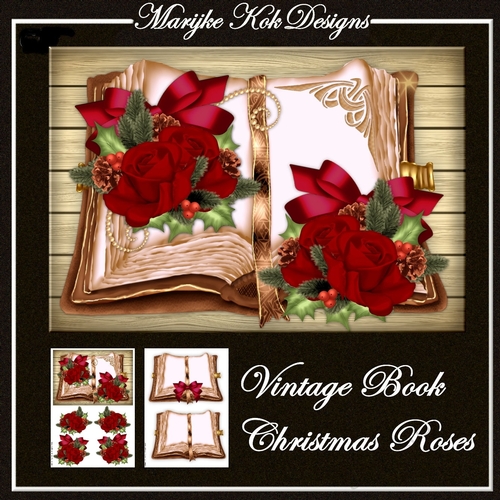 Vintage Book & Christmas Roses  Mini Kit
