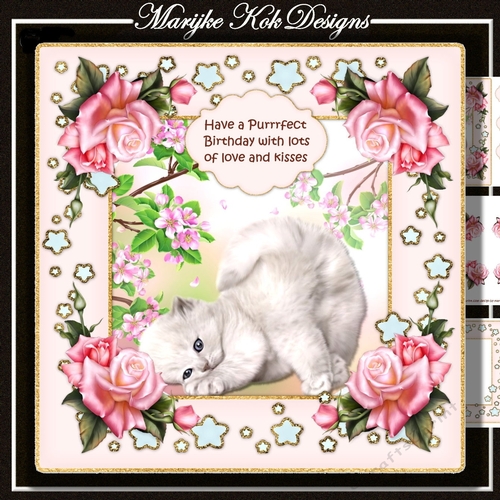 Purrfect Birthday Cute Kitten & Pink Roses