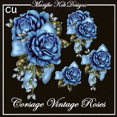 Corsage Vintage Blue Roses CU Designer Resources