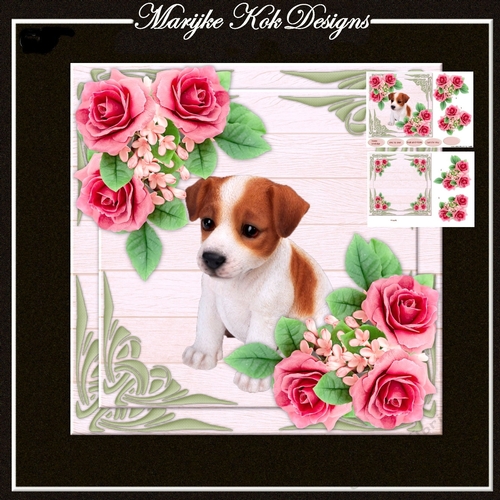 Cute Jack Russel Puppy & Pink Roses Mini Kit