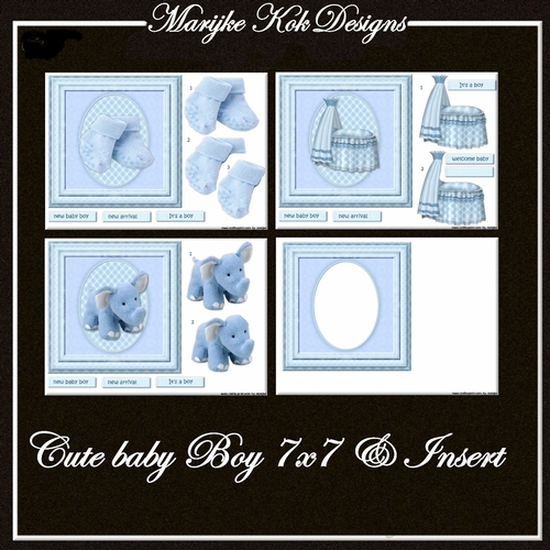 Kit 3  cute new baby boy cards & insert  7x7