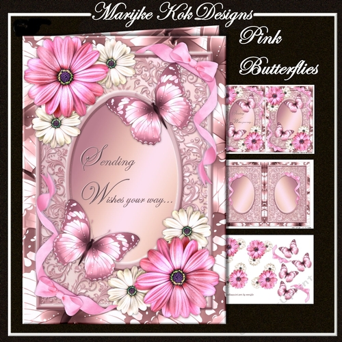 Pink Butterflies & flowers Mini Kit A5 Card