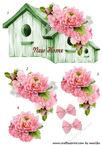 Step By Step Pretty In Pink Bow Vignette  Green birdhouse new home 
