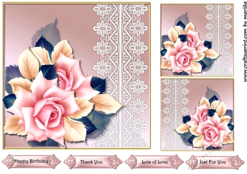 Beautiful Pink Roses Quick Card Topper