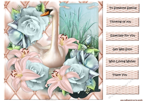 Beautiful Swan Roses & Lilies card Topper& Tags
