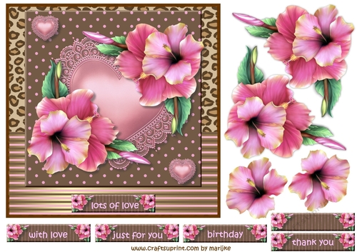 Heart & Hibiscus Flowers Quick Card