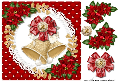 Christmas Bells  & Poinsettias Quick Card