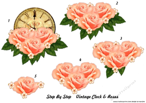 Step By Step Vintage Clock & Peach Roses