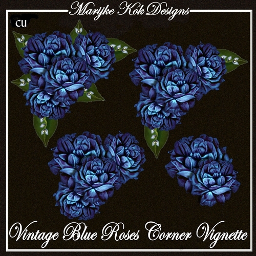 Vintage Blue Roses Corner Vignette CU