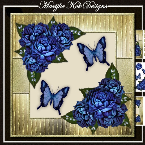 Vintage Blue Roses  & Butterflies Mini Kit