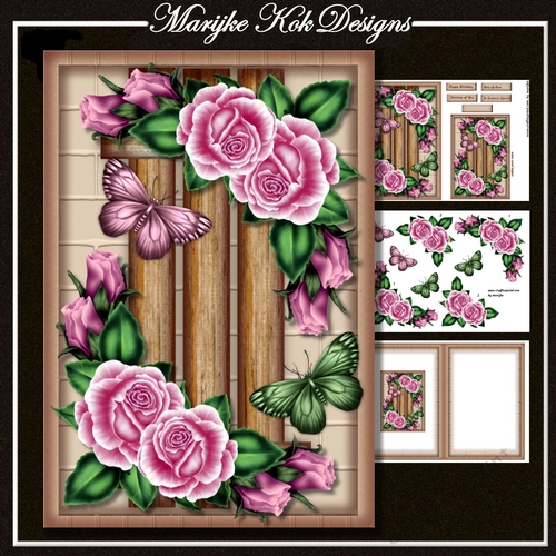 Trellis Pink Pastel Roses & Butterflies Mini Kit