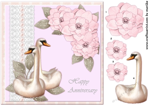 Happy Anniversary  Swans & Flowers 