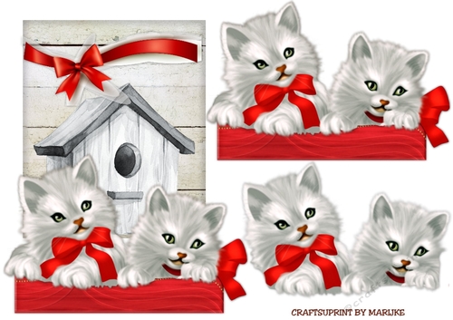 Vintage Kittens Red Bow