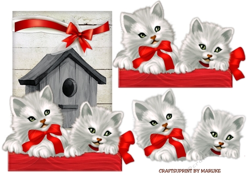 Vintage Kittens Red Bow 2 