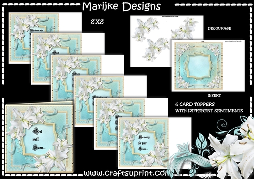 Kit 6 Card toppers, Insert & Decoupage Sympathy Heavenly Lilies 