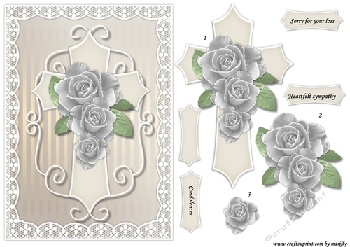 Sympathy A5 Cross & Roses Silver Grey