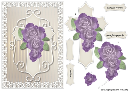 Sympathy A5 Cross &   Roses Purple