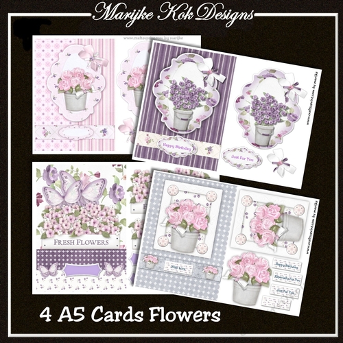 Kit 4 A5 Cards Beautiful Flowers
