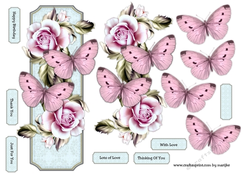 Card Topper Vintage Roses & Butterflies