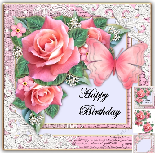 Mini Kit Roses & Butterflies 5 Card Fronts