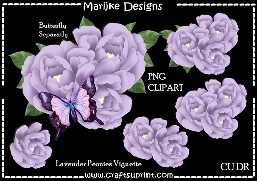 CU DR Lavender Peonies Vignette PNG Clipart & Butterfly