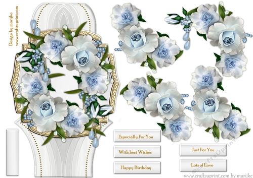 Card Topper Vintage Roses & pearls