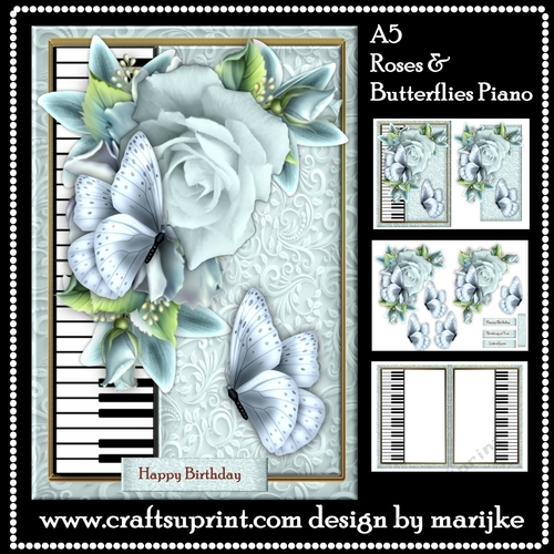 A5 Card Roses & Butterflies Piano