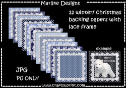 Kit 12 PU  Backing Papers  Christmas / Winter  Lace frame