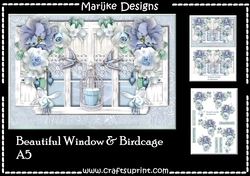Beautiful Window  Roses  & Birdcage A5 Card