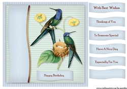 Male Card Antique Hummingbird Topper & Tags 3