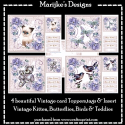 Kit 4 Vintage Card Toppers , Tags & Insert
