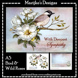 Vintage Bird & Wild Roses Sympathy Topper A5 Blue