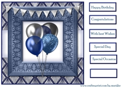 Birthday Balloons In Blue Card Topper