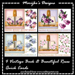Vintage Books & Beautiful Roses Quick Cards Kit