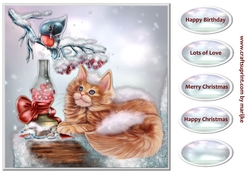 Winter Kitten & Bird Topper