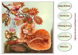 Fall Kitten & Bird Topper