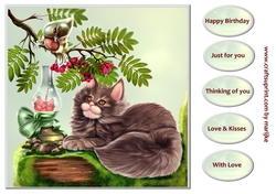 Summer Kitten & Bird Topper
