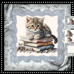 Vintage Kitten on Books mini kit