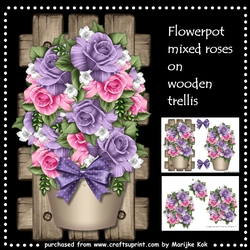 Flowerpot With  Mixed Roses On Wooden Trellis Mini Kit