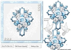 Sympathy Cross Roses In Blue & Silver