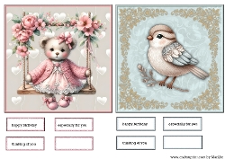 Toppers & Tags Cute teddy and cute Bird
