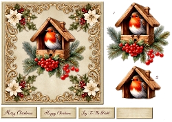 Quick Card   Vintage Robin   7x7  Birdhouse 