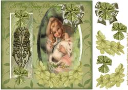 Beautiful Vintage Girl with Cat in Antique Green