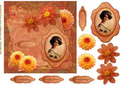 Vintage Lady with Dahlias -